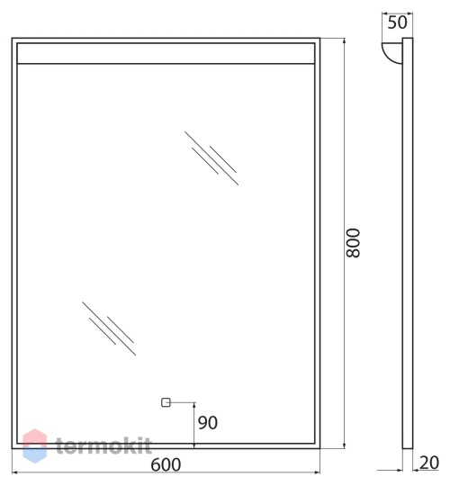 Зеркало BelBagno UNO 60 в алюминиевой раме с подсветкой с сенсорным выкл. SPC-UNO-600-800-TCH