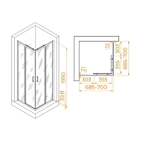 Душевой уголок RGW Passage PA-030 1950x700x700 хром 3508103077-11