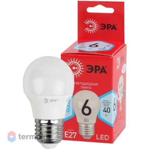 Лампа светодиодная ЭРА ECO LED P45-6W-840-E27 диод, шар, 6Вт, нейтр, E27