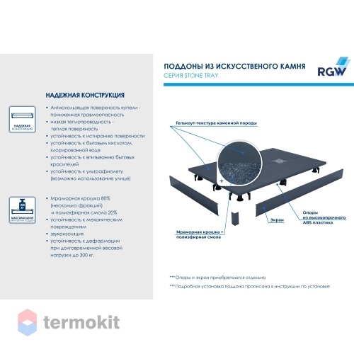 Душевой поддон RGW Stone Tray ST-G 1100х700х25 графит 16152711-02