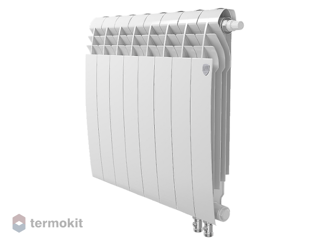 БиМеталлический радиатор Royal Thermo Biliner Bianco Traffico 500 V \ 08 секций \ с нижним правым подключением, термовентиль тип Click