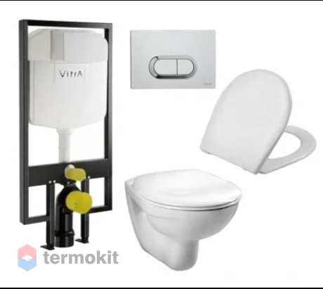 Комплект с инсталляцией Vitra Normus унитаз, инсталляция, кнопка хром матовый, сиденье, металлические петли 9773B003-7203