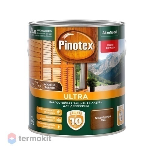 Pinotex Ultra,Влагостойкая защитная лазурь для древесины, с воском, тик, 2,7л