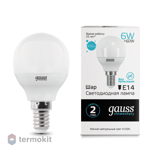 Лампа Gauss LED Elementary G45 E14 6W 4100K