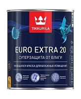 Tikkurila Euro Extra 20, Водоразбавляемая краска для стен и потолков в помещениях с умеренной и повышенной влажностью,база С, 0,9л
