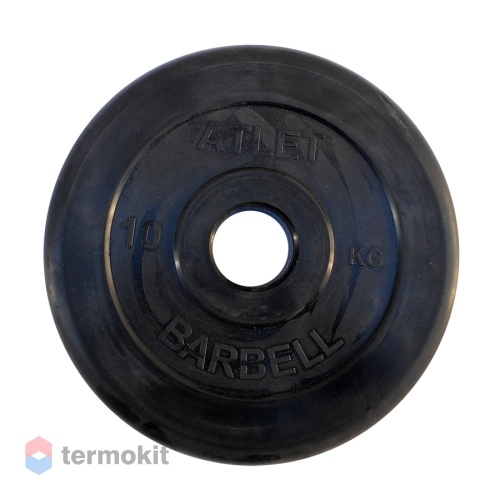 Диск обрезиненный MB Barbell Atlet черный 51 мм, 10 кг MB-AtletB51-10