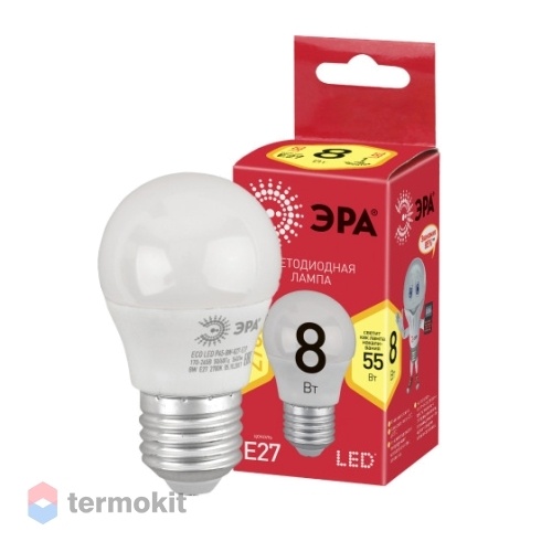 Лампа светодиодная ЭРА ECO LED P45-8W-827-E27 диод, шар, 8Вт, тепл, E27