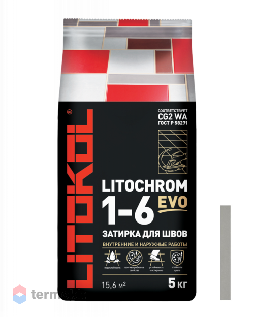 Затирка Litokol цементная Litochrom 1-6 Evo LE.125 дымчатый серый 5кг