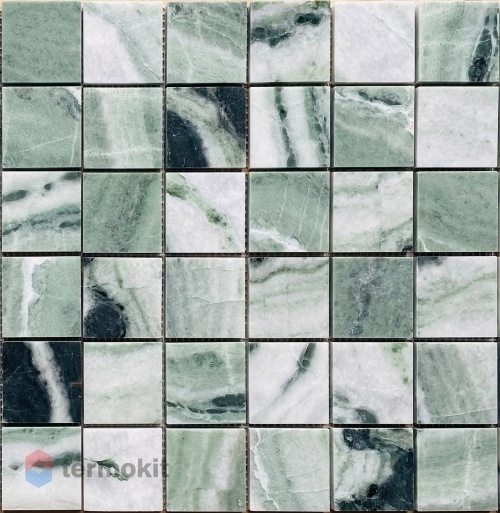 Мозаика Caramelle Mosaic Pietrine 7mm Onice Verde oliva Pol (4,8x4,8) 30,5x30,5