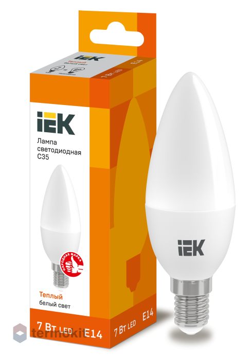 Лампа светодиодная IEK ECO C35 свеча 7Вт 230В 3000К E14