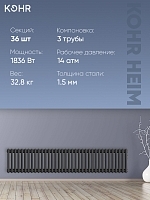 Стальной трубчатый радиатор Kohr Heim 3030/36 секций с боковым подключением 3/4 черный