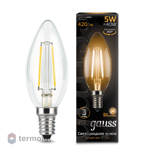 Лампа Gauss LED Filament Candle E14 5W 2700К 1/10/50