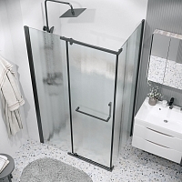 Душевой уголок Grossman Pragma 1950x1000x900 (стекло шиншилла) левый черный матовый 120.K33.03.1090.21.02