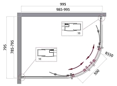 Душевой уголок BelBagno UNO 1950x1000x800 хром UNO-195-RH-2-100/80-C-Cr