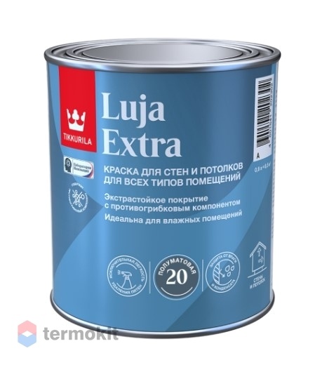 Краска для стен и потолков, Tikkurila Luja Extra, полуматовая, база С, бесцветная, 0,9 л