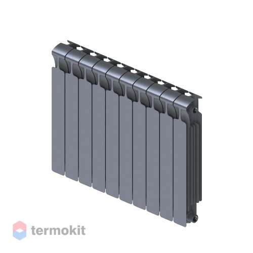 БиМеталлический радиатор Rifar Monolit Ventil 500 \ 10 секций \ 50мм с нижним правым подключением Титан RAL 7012
