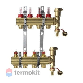 Комплект коллекторов Danfoss FHF-4F set из латуни, 4 контура