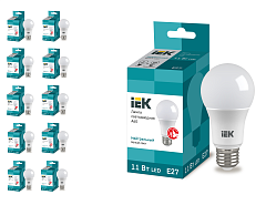 Лампа светодиодная IEK ECO A60 шар 11Вт 230В 4000К E27, 10 шт.