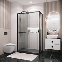 Душевой уголок Grossman Style 1950x1100x900 (стекло шиншилла) левый черный матовый 120.K33.05.1190.21.02