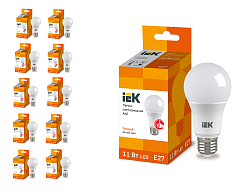 Лампа светодиодная IEK ECO A60 шар 11Вт 230В 3000К E27, 10 шт.