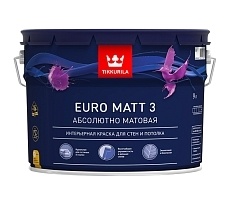 Tikkurila Euro Matt 3 Водоразбавляемая краска для стен и потолков,база А, 9л