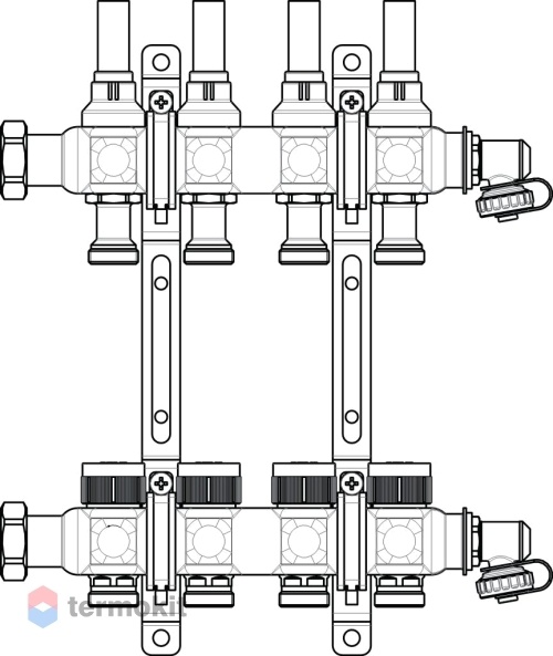 Oventrop Коллектор "Multidis SF"  на 8 контуров 1404358 из нерж.стали 1" с регулирующими вставками и расходомерами