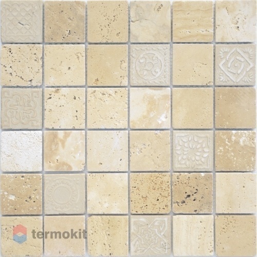 Мозаика Caramelle Mosaic Art Stone Travertino Beige Mat (4,8x4,8) 30x30