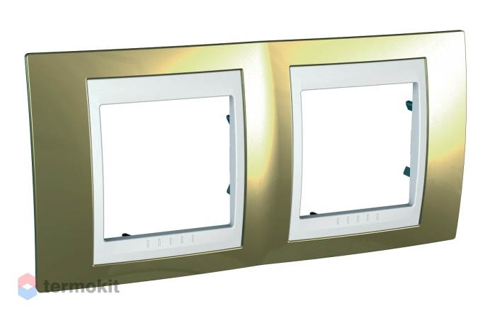 Рамка Schneider Electric Unica Хамелеон 2 пост горизонтальная золото/белая MGU66.004.804