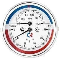 РОСМА Термоманометр ТМТБ-31Р.1 (0-120 С)/(0-1,6 MPa) G1/2 80мм, длина клапана 46мм, радиальное присоединение, КТ 2,5
