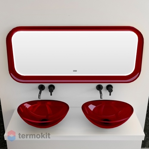 Зеркало ABBER Kristall 120 с подсветкой, часами, Bluetooth-плеер красный AT6702Rubin