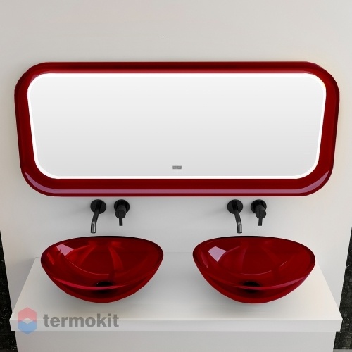 Зеркало ABBER Kristall 120 с подсветкой, часами, Bluetooth-плеер красный AT6702Rubin