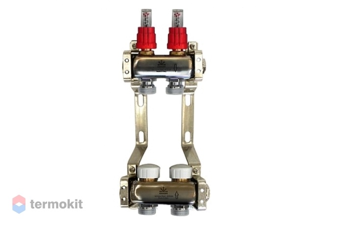 Gekon Коллекторный блок для теплого пола с расходомерами и термостатическими клапанами 1"x 3/4" на 2 вых.