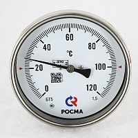 РОСМА Термометр БТ-51.211 (0-120 С) G1/2  100мм, длина штока 100мм. биметаллический, осевое присоединение, с защитной гильзой, КТ 1,5.