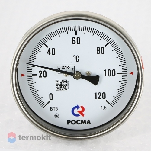 РОСМА Термометр БТ-51.211 (0-120 С) G1/2 100мм, длина штока 100мм. биметаллический, осевое присоединение, с защитной гильзой, КТ 1,5.