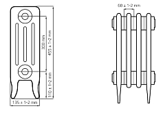 Чугунный радиатор Radimax Derby 300 6 секций с боковым подключением