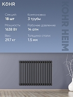 Стальной трубчатый радиатор Kohr Heim 3057/18 секций с боковым подключением 3/4 черный