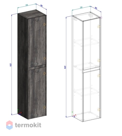 Шкаф-колонна BelBagno KRAFT подвесной Rovere Tabacco KRAFT-1600-2A-SC-RT-L