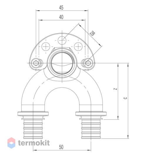 Угольник настенный Rehau Rautitan со сквозным проходом вр 20/20-Rp1/2