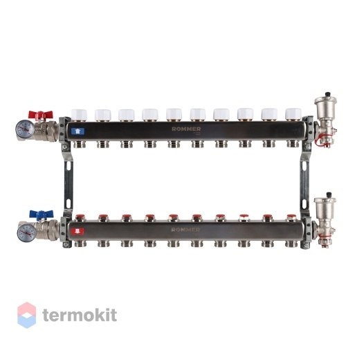 Коллектор из нержавеющей стали Rommer RMS 3210 без расходомеров, 10 вых.