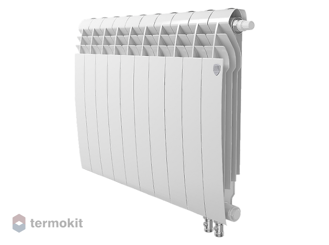 БиМеталлический радиатор Royal Thermo Biliner Bianco Traffico 500 V \ 10 секций \ с нижним правым подключением, термовентиль тип Click