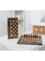 Шахматы походные деревянные с венге доской, рисунок серебро 188-18