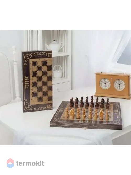 Шахматы походные деревянные с венге доской, рисунок серебро 188-18