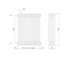 Стальной трубчатый радиатор Arbonia 2057/12 секций с боковым подключением 3/4 цвет TF (стиль Hi Tech)