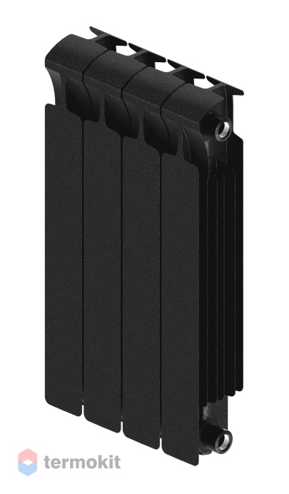 БиМеталлический радиатор Rifar Monolit Ventil 500 \ 4 секции \ 50мм с нижним левым подключением Антрацит RAL 9005