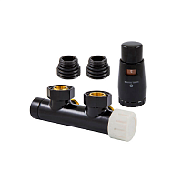 Schlosser Узел подключения DUO-PLEX 3/4xМ22x1,5 + 2 Ниппеля 1/2x3/4 Черный RAL 9005 Угловой, правый