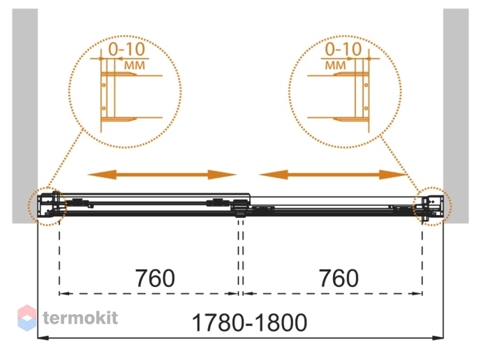 Душевая шторка Cezares TANDEM 1800х1450 хром (рифленое стекло) TANDEM-SOFT-VF-2-180/145-P-Cr