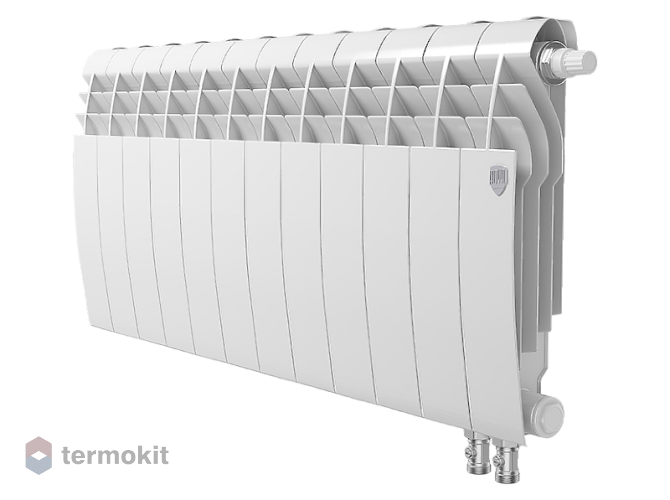 БиМеталлический радиатор Royal Thermo Biliner Bianco Traffico 350 V \ 12 секций \ с нижним правым подключением, термовентиль тип Click