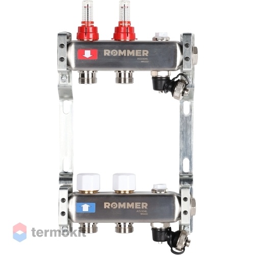 Коллектор из нержавеющей стали Rommer RMS 1201 с расходомерами, 2 вых.