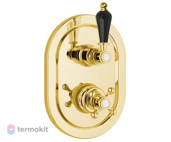 Встраиваемый термостатический смеситель Cezares Vintage золото, ручка Svarovski черная VINTAGE-VDIM2-T-03/24-Sw-N