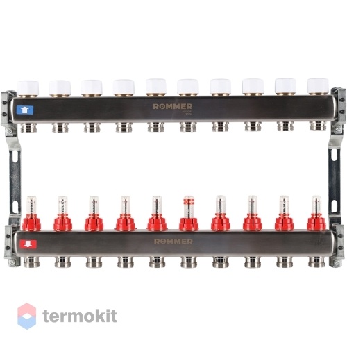Коллектор из нержавеющей стали Rommer RMS 1200 с расходомерами, 10 вых.